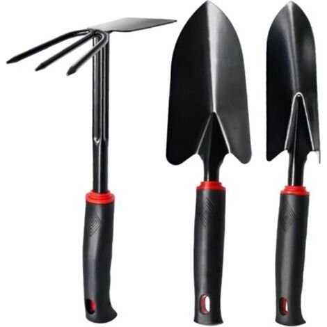 Kit de jardinage 3 pièces – Ensemble d'outils de jardin en acier inoxydable avec poignée antidérapante, truelle de jardinage, transplantoir et double houe pour potager, serres, jardinières et bêchage (1/5)