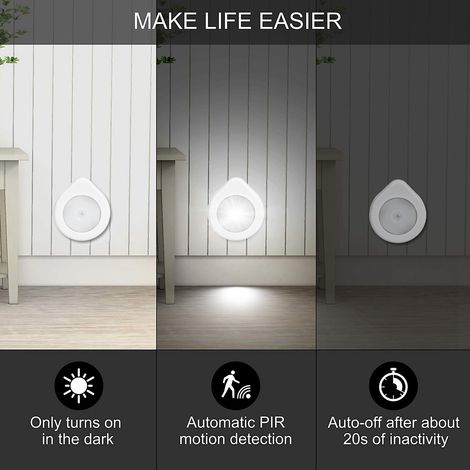 Lampe d'armoire LED à détecteur de mouvement, 6 spots adhésifs et magnétiques en forme de goutte, alimentation sur piles (1/5)