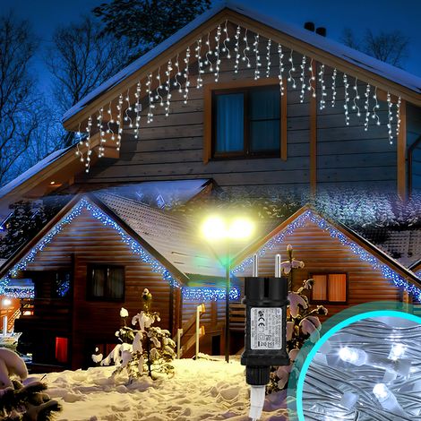 Jiubiaz Catena luminosa LED a stalattite con 400 LED, 10 m illuminati + 5 m di cavo, 15 m totali, bianco freddo, 8 modalità con memoria (1/5)