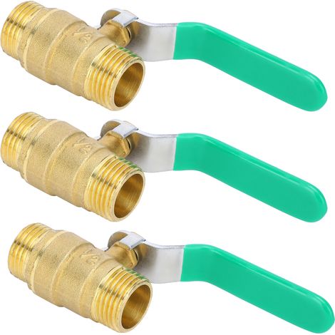 3er-Pack Kugelhahn mit doppeltem 1/2-Zoll-Außengewinde, Absperrventil für Wasserleitungen aus dickwandigem Messing (1/5)
