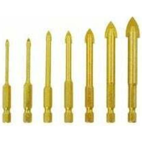 7 Pcs Foret Carrelage, Perceuses à Béton,Diamètre 3/4/5/6/8/10/12mm peu de Foret de Tuile 1/4peu de Foret de Tête de Lance de Sortilège Pour la Tuile de Verre en Céramique Miroir de Marbre