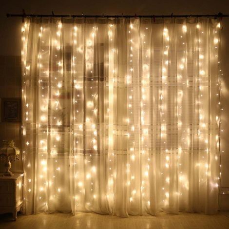 Rideau lumineux 3x3 m 300 LED fil de cuivre USB fonction unique effet ciel étoilé pour fête mariage Blanc chaud (1/5)