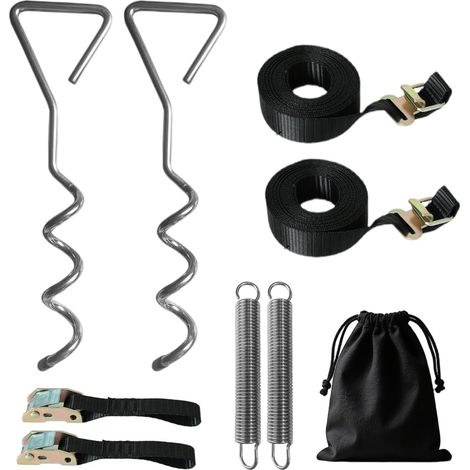 Protection anti-tempête pour auvent Thule Omnistor, kit Storm Band avec 2 piquets spiralés, 2 ressorts amortisseurs, 2 sangles élastiques et sac de rangement pour camping et camping-car. (1/5)