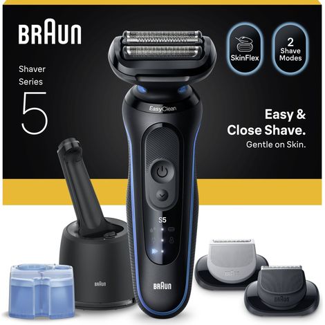 Rasoir électrique BRAUN Series 5 - Noir et bleu - Autonomie 50 minutes - Charge rapide 5 minutes (1/5)