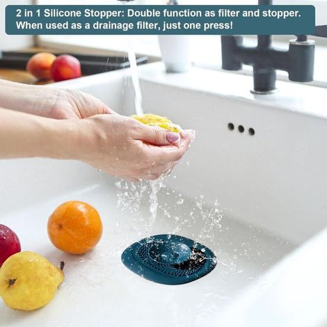 2 Pièces Silicone Bouchon Evier Cuisine Universel 2 en 1 Attrape Cheveux Douche Bouche Evier Bonde Evier Cuisine Douche Anti Odeur Bouchon de Baignoire Vidange Lavabo (1/4)