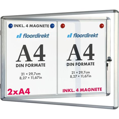 Floordirekt – Tableau d'affichage mural intérieur 37 x 48 cm – Vitrine verrouillable en acrylique – Cadre aluminium anodisé – 9 feuilles A4