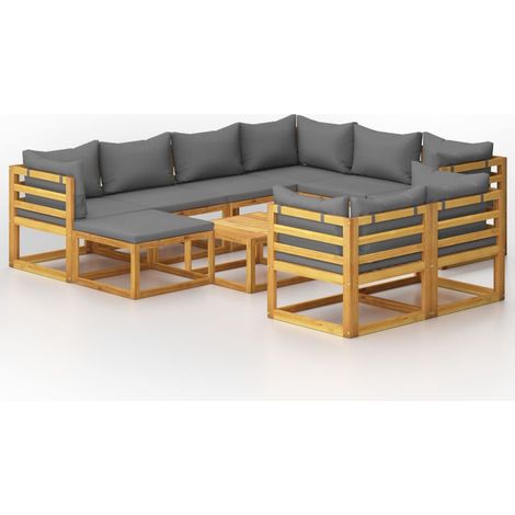 Maison Exclusive - 10-tlg. Garten-Lounge-Set mit Auflagen Massivh