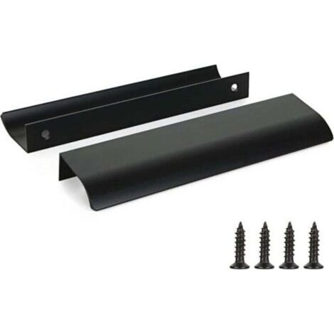 Lot de 2 poignées de placard de cuisine noires en alliage d'aluminium, distance entre les trous : 320 mm, avec vis (1/4)