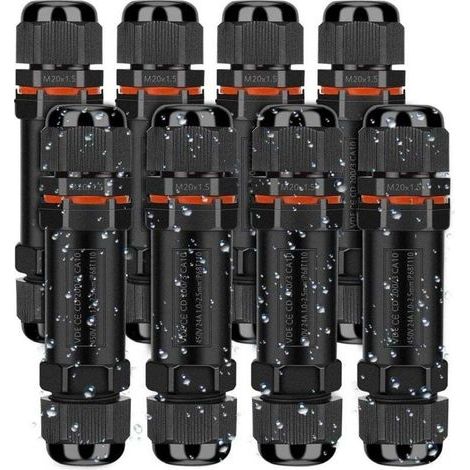 Raccord Électrique Étanches IP68, Connecteur de Câble Électrique Boîte de Derivation Étanche Éxterieur 3 Fils, Domino Etanche Boîte de Jonction pour Câble Ø 1 à 13 mm (8 Pcs), Polycarbonate (1/4)
