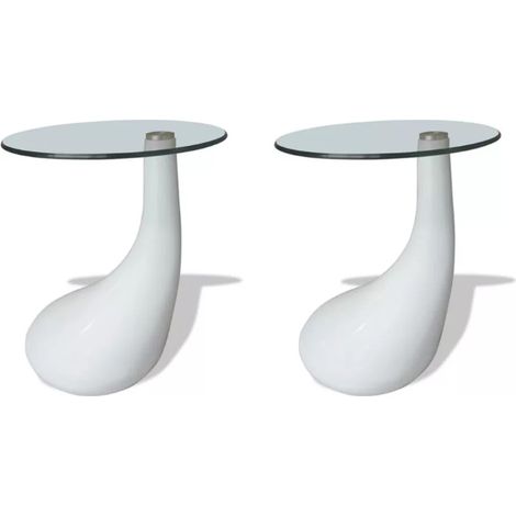 Table basse ronde verre trempé et fibre de verre blanc brillant Ben - Lot de 2 (1/5)