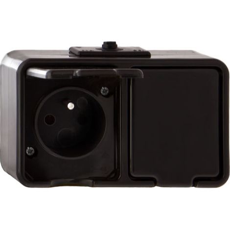 Hermetische Doppelsteckdose aus Zedernholz mit/ohne 16A IP44 schwarz Nt-230H NT230H05 (1/2)