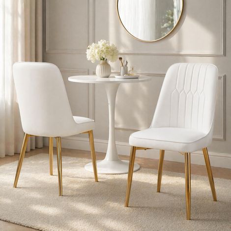 DESMIU Chaise de salle à manger 1 Pièce avec Dossier Ergonomique et Pieds Métal, Métal et Simili cuir PU Blanc (1/5)