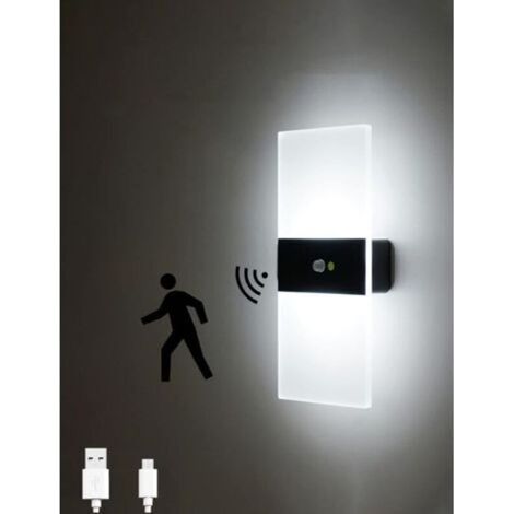 AMXCNOY Panneau LED mural avec capteur de mouvement, lumière nocturne sans fil rechargeable par USB, allumage et extinction automatiques, idéal pour chambre à coucher ou salon, couleur noire, températ (1/4)