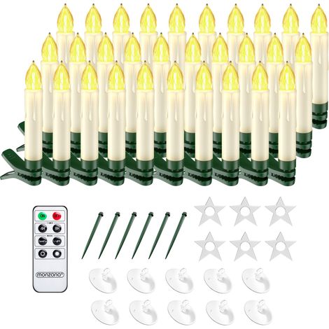 MONZANA® 30x LED Weihnachtskerzen Kabellos Flackern Dimmbar Timer Fernbedienung Batterie Weihnachtsbaum Lichterkette Weiß Bunt warmweiß (1/5)