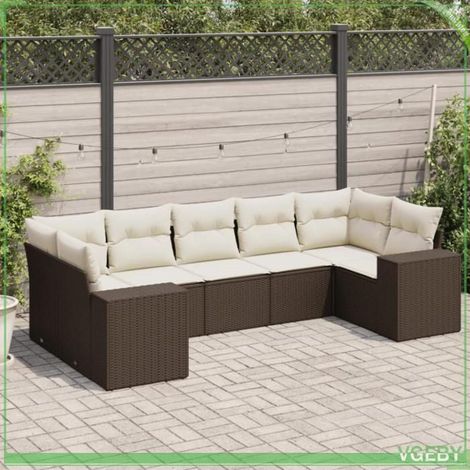 Salon de jardin - 3222992 - Résine tressée marron - Modulaire - Coussins déhoussables crème (1/5)