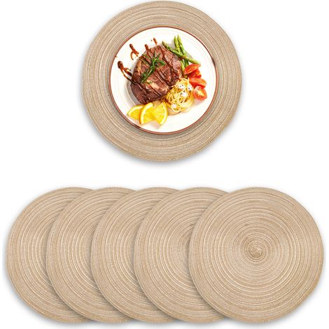 Placemat Ronde - Coton et Polypropylène - Résistant à la Chaleur et Anti-dérapant - Lavable à la Main - Pour Table de Salle à Manger - Diamètre 18 cm - Lot de 6 (1/5)