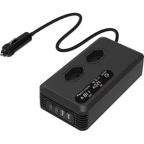 Convertisseur de voiture 200 W avec ports USB, adaptateur chargeur, écran LED, prise BR 12 V vers 220 V (1/5)