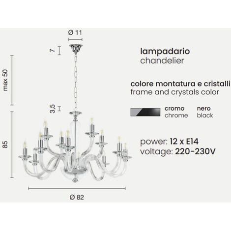 Lampada a sospensione RAVEL 12 luci in vetro lavorato a mano D82 cm NERO