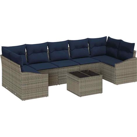 Maison Exclusive - Set di divani con cuscino 8 pcs Grigio e Blu Navy polyrattan