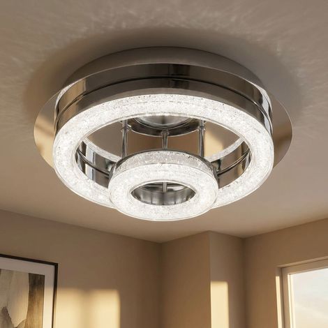 Deckenleuchte Kristalle Modern Kristallleuchte Wohnzimmer Decke Deckenlampe Chrom, rund, 1x LED 18W 1510Lm neutralweiß, DxH 28x11,2 cm