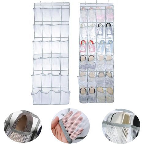 Lot de 2 Organiseur à Suspendre sur la Porte, étagère à Chaussures avec 24 Poches en Maille de Nylon, Rangement pour Gadgets pour Cuisine, Chambre, Salle de Bain, Accessoires de Rangement (1/4)