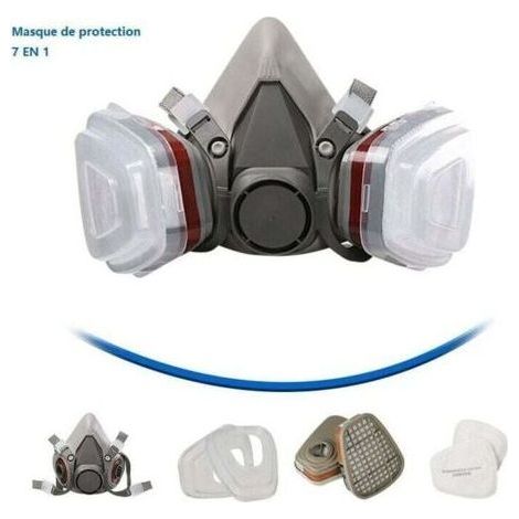 Masque de protection 7 en 1, masque de peinture, réutilisable, avec filtre anti-poussière, masque respiratoire à gaz avec filtre spray, peinture, travaux, produits chimiques, bricolage (1/3)