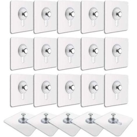 20 Pcs Accroches Tableau sans Percer, Fixation Cadre sans Percer, Accroche Cadre sans Percer Adhesif Imperméable Amovible Autocollant Anti-trace, Crochet Tableau Adhésif Transparent (1/5)