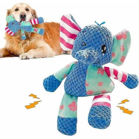 Éléphant en peluche couineur pour chien, rayures et pois colorés, doux et résistant, taille moyenne pour grands chiens, cadeau d'anniversaire ou de Noël adorable (1/4)