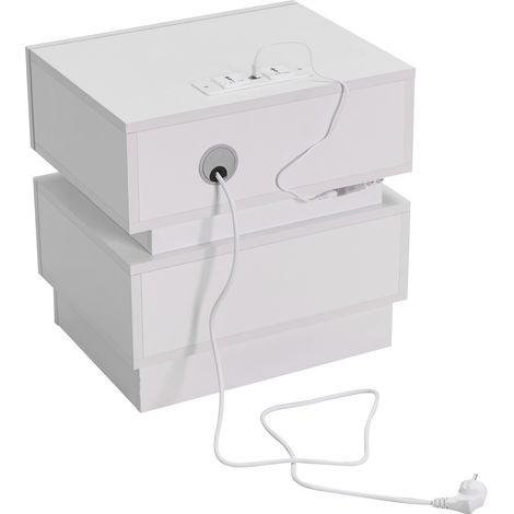 Table de Chevet Blanche avec Éclairage LED Intelligent 16 Couleurs + 4 Modes - 2 Tiroirs Coulissants & Prise USB Intégrée  Design Compact 42x32x45cm (16.5x12.6x17.7'') pour Studio/Chambre - Télécomman (1/5)