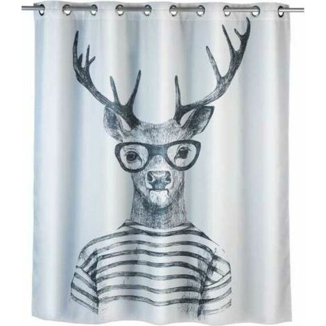 Tenda da doccia antimuffa Ulisem Comfort Flex – Poliestere 180x200 cm, bianco e nero, 10 anelli integrati, lavabile in lavatrice