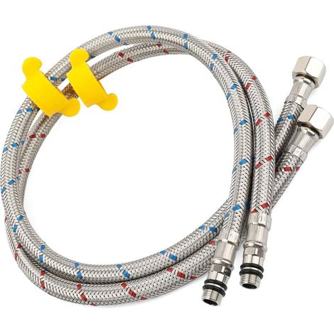 Lot de 2 Tuyaux de Raccordement Flexibles Robinets Cuisine - 80cm x G3/8 x M10 Tuyau Flexible pour Robinet mitigeur, Tressé Acier Inoxydable Rallonge Lavabo Tubes, pour Cuisine Salle de Bain (1/5)
