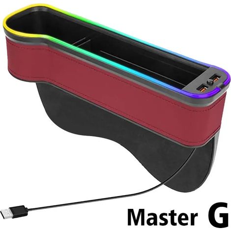 (G) Boîte de rangement pour recoins de voiture avec 2 chargeurs USB rapides, lampe d'ambiance LED, organisateur pour combler les espaces entre les sièges de voiture, accessoires intérieurs de voiture (1/5)