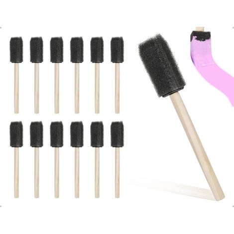 12 pinceaux éponges lavables manche bois, applicateurs peinture/teinture, loisirs créatifs, couleur noire