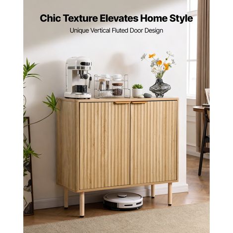 Buffet à 2 Niveaux, Meuble de Rangement Cuisine avec 2 Portes, Meuble Coin Café avec Rangement, Enfilade de Style Milieu du Siècle, pour Salon et Entrée, 80 x 37,5 x 80 cm, Couleur Chêne (1/5)