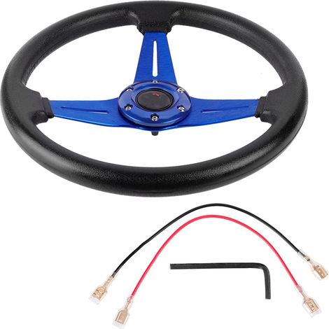 14 Zoll (350 mm) Universal-Lenkrad aus Aluminium und PU-Leder für Autos, Sport, Rennsport, Drift, Blau.