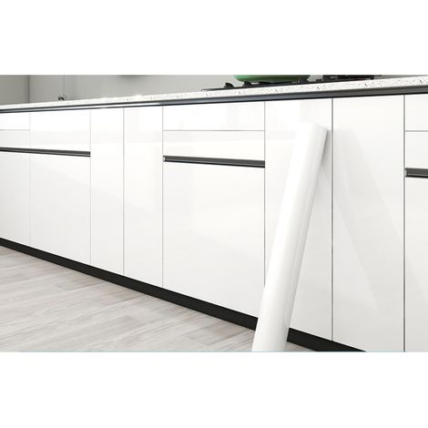 Papier peint blanc autocollant, 200 x 60 cm, brillant, film vinyle pour placard, plan de travail, meubles (1/5)