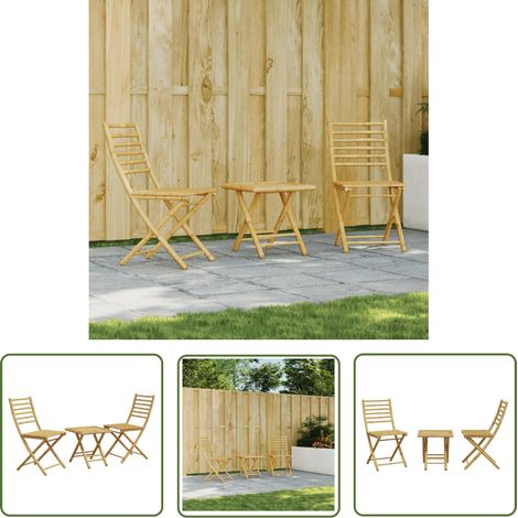 The Living Store Ensemble de bistro 3 pcs bambou - Ensemble De Bistro - Mobilier De Jardin - Salon De Jardin - Table Pliante - Chaises Pliantes (1/5)
