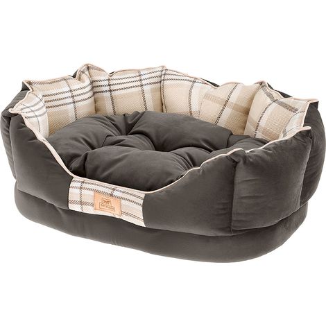 Couchage pour chiens et chats en tissu écossais – Coussin double face inclus – Dimensions 68 x 47 x h 25 cm – Lavable en machine à 30°C – Ferplast (1/2)