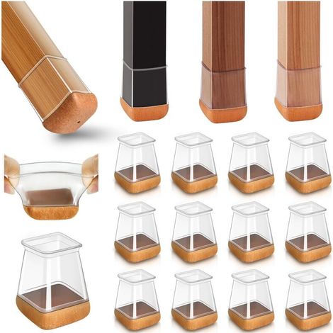 20pcs Carré Protection Pied de Chaise Silicone, Patin de Chaise, Protections de Sol en Silicone Transparent pour Sols en Bois Dur, pour Pieds de Chaise avec Patins en Feutre enveloppé, Fit 20-26mm (1/4)