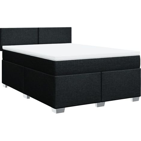 Lit double  Lit adulte  Sommier à lattes de lit avec matelas Noir 160x200 cm Tissu (1/5)