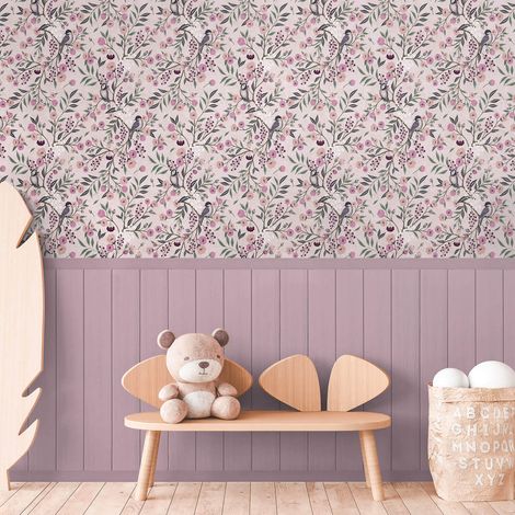 Fototapete Profhome 770741 Vliestapete glatt Kindertapete matt rosa pastell-violett grün grau 1,59 m x 2,8 m