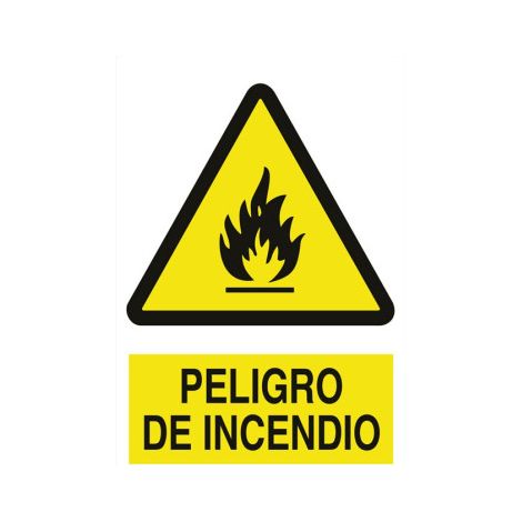 Señal de advertencia Peligro de incendio (poliestireno y adhesivo)                                                   Poliestireno       210X148 mm (1/2)