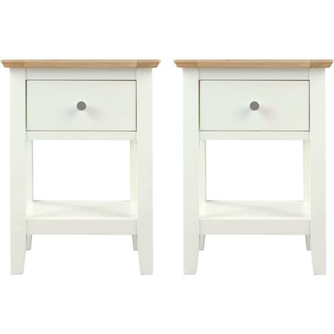 Hallowood Furniture Clifton Oak Lamp Bedside Tables Set of 2, Wooden Painted Green Off White and Oak Side Table with Drawer and Shelf, Plant Stand, Fully Assembled Living Room and Hallway Furniture (1/5)