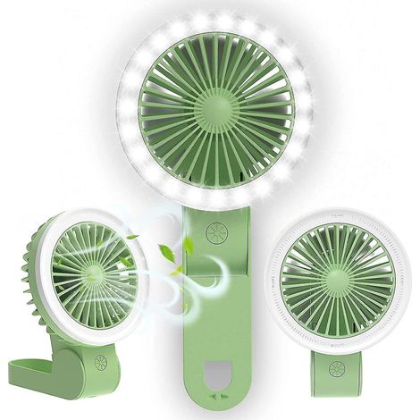 Mini-Ventilator mit LED-Licht, verstellbar, USB-aufladbar, faltbar, für Kinderwagen, Schreibtisch oder Tisch, ideal für Kinder, Frauen und Erwachsene. Grün. (1/5)