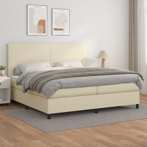Sommier à lattes de lit avec matelas Crème 200x200cm Similicuir (1/5)