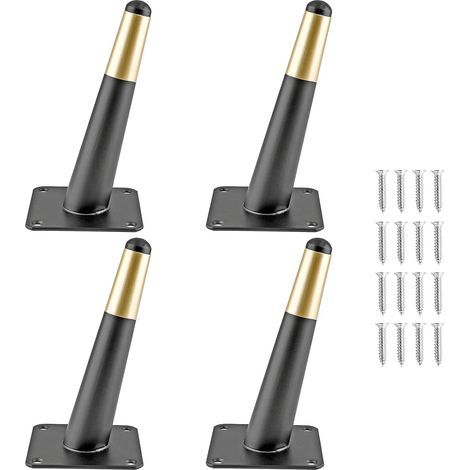 Set di 4 gambe coniche in metallo per mobili, stile medievale, per divani, armadi, tavoli, sedie, credenze, 15 cm, nero e oro (1/5)