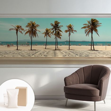 Tapete Vliestapete mit Kleber - abwaschbar - Tapete mit Motiv - trendige Wanddeko - elegant Fototapete  Palmen am Strand 250x104 cm