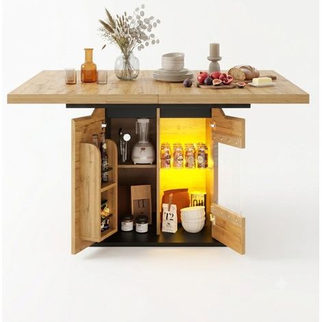 FurnitureR Wood Telescopic Dining Table 110 to 140x80cm with LED (1/5)