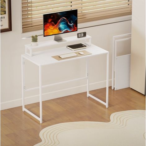 Bureau pliant en bois blanc avec support écran amovible 100 x 48 x 87,5 cm (1/5)