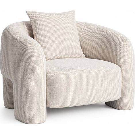 Fauteuil lounge beige tissé enveloppant - beige tissé quadrillé (1/5)